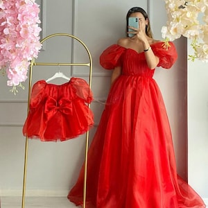 Handmade Mom and Me Red Tulle Dresses: Matching Family Outfit