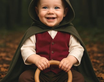 Medieval Baby Costume: Woodland Cloak, Shirt, Vest, Pants, Halloween Costume