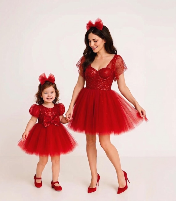 red dress holiday outfits Sequin Mommy and Me Tutu Set, Matching zara red dress 2023