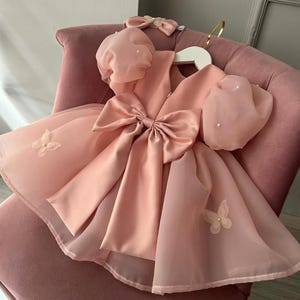 Baby Girl Powder Butterfly Tutu Dress, Pagent Toddler Party Dress, Tulle Flower Girl Dress, Baby Prom Dress, Wedding Pearl Dress