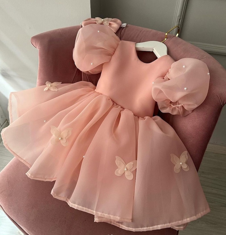 Baby Girl Butterfly Powder Dress, 1st Birthday Dress, Powder Flower Girl Dress, For Special Occasion, Toddler Party Dress zdjęcie 2