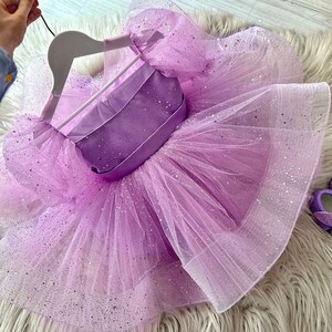 Purple Baby Tulle Dress,Girl 1stBirthday Dress,Baby Girl Outfit,Baby Silvery Tulle Dress,Dress For Special Occasion,Photo Shoot Baby zdjęcie 2