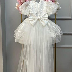 Sparkling Flower Girl Wedding Dress, Girl Birthday Tulle Dress, Detachable Train, Special Occasion Dress, Sparkly Baby Girl Dress, Prom Gown