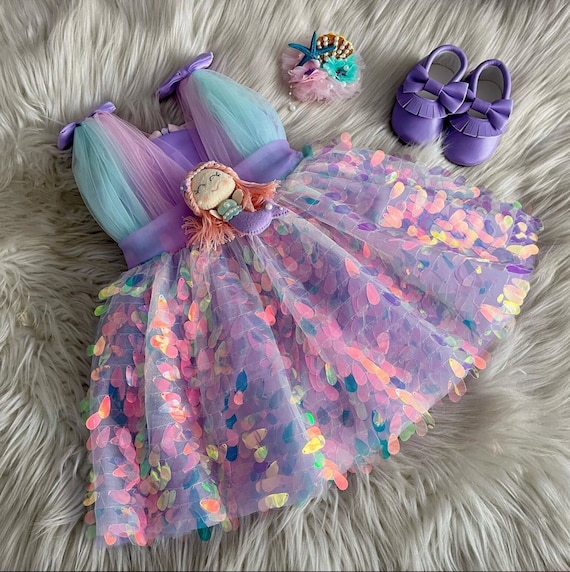 Baby Mermaid Inspired Purple Costume, 1st Birthday Dress, Baby Girl Mermaid Outfit, Mermaid Tutu Dress,Toddler Outfit