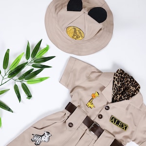 Personalisierte Beige Safari Outfit für Kinder, Kleinkind Einteiler Off Road-Savana Kostüm, Baby Kostüm, Ostern Thema, Safari Thema