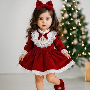 Christmas Chevron Baby Dress, Red and White Cotton