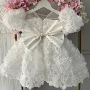 Satin Flower Girl Dress, Girl Wedding Pearl Dress, Ivory Flower Girl Dress, First Communion Gown, Christening Gown, Baptism Dress, Birthday