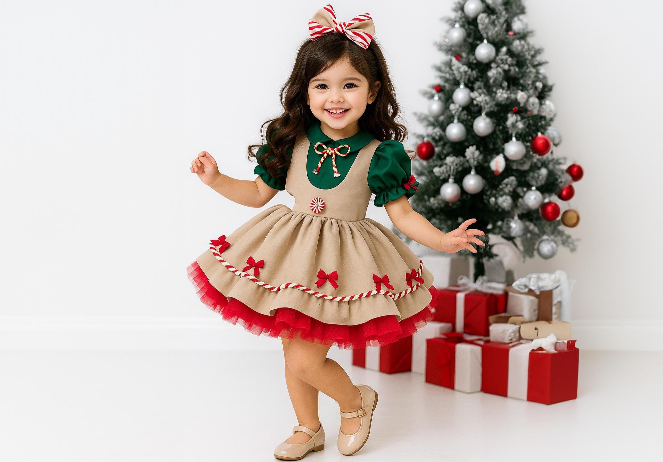 white christmas dresses Burgundy Christmas Tree Tutu Dress main image 1
