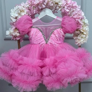 Baby Pink Birthday Dress, Tutu Flower Girl Dress, Girl Sparkling Dress, Wedding Baby Dress, Toddler Photoshoot Dress, Baby Pagent Dress