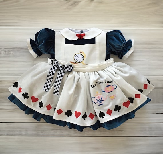Alice in Wonderland Costume for Girls Kids and Toddler, Playing Card Skirt, Checker Princess, Tea Party Dress
