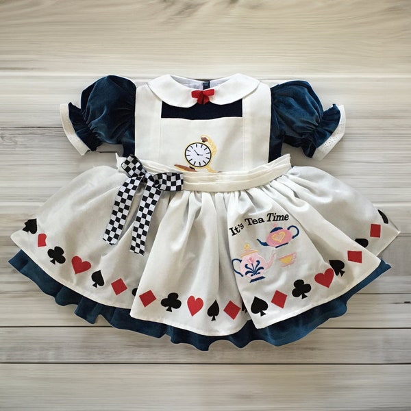 Alice in Wonderland Costume for Girls Kids and Toddler, Playing Card Skirt, Checker Princess, Tea Party Dress