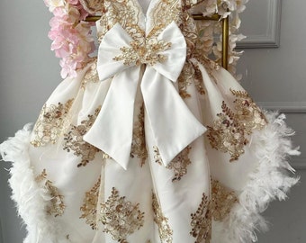 Handmade Gold Sequin Flower Girl Dress: Puffy Ballgown