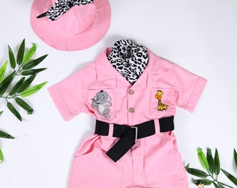 Personalized Mickey Mouse Inspired Short Safari Outfit, Toddler Pink Safari Costume, Safari Theme, Kid's Birthday Outfit Set