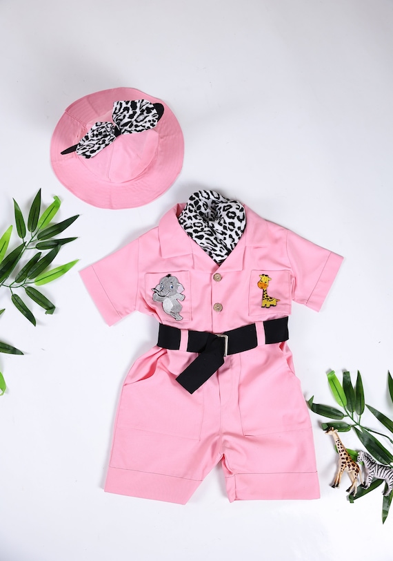 Personalized Mickey Mouse Inspired Short Safari Outfit, Toddler Pink Safari Costume, Safari Theme, Kid's Birthday Outfit Set
