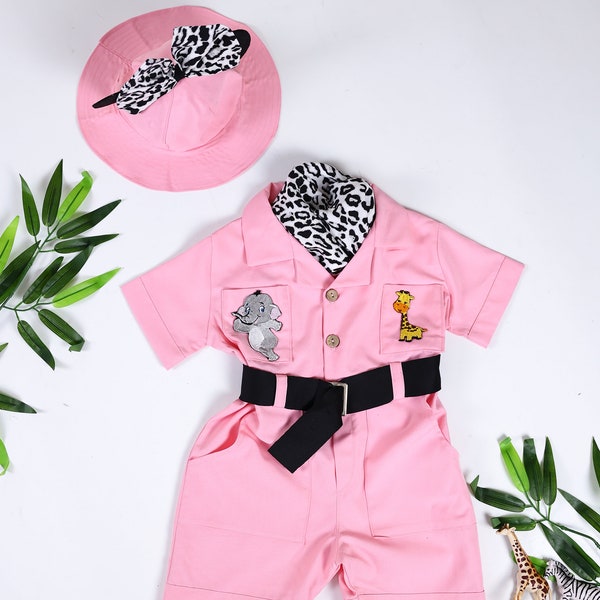 Personalized Mickey Mouse Inspired Short Safari Outfit, Toddler Pink Safari Costume, Safari Theme, Kid's Birthday Outfit Set