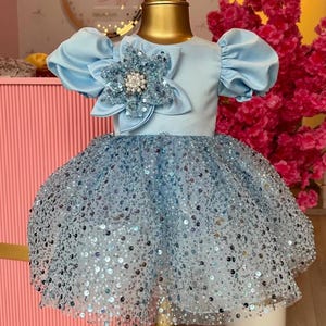 Baby Blue Birthday Party Dress, Tutu Flower Girl Dress, Sparkling Toddler Dress, Sequined Prom Gown, Princess Dress, Special Occasion Dress