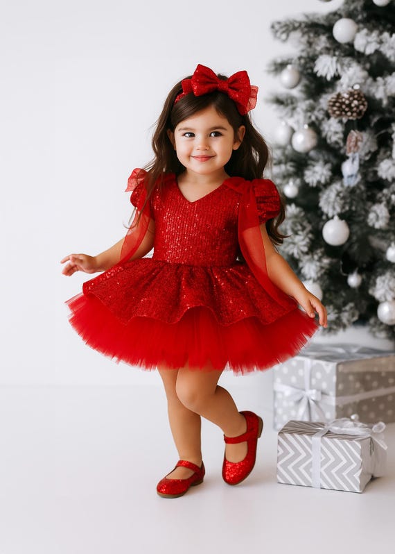 Red Sequin Tulle Baby Dress, Holiday Party Outfit