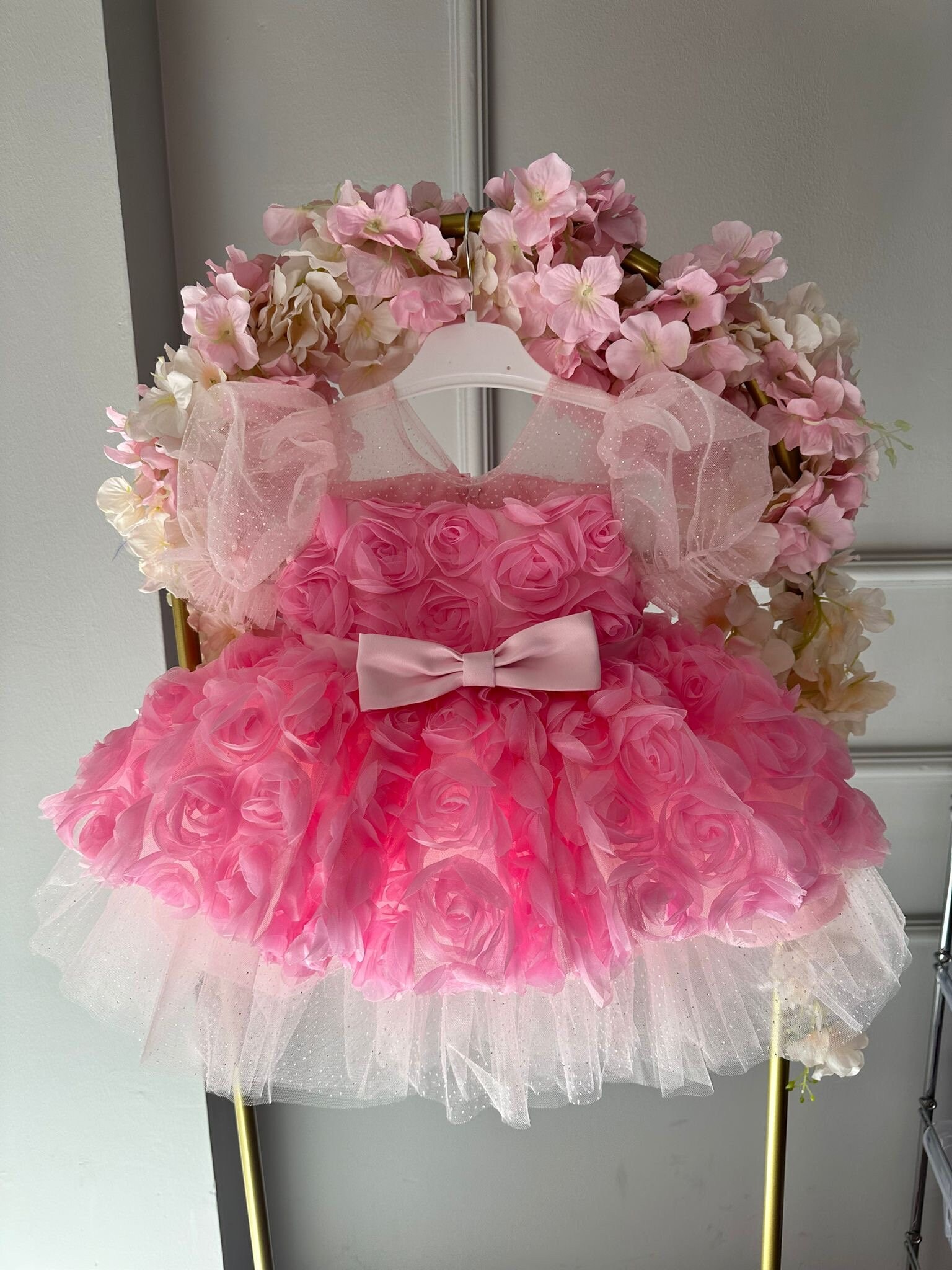 thumbnail image 2 of Baby Girl 1st Birthday Tutu Dress - Mauve Princess Party Dress With Bow, Tulle 2 of 6