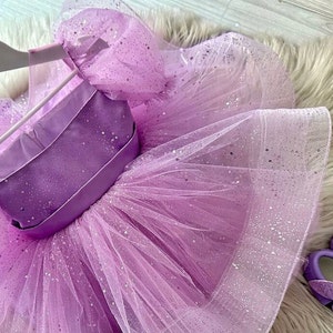 Purple Baby Tulle Dress,Girl 1stBirthday Dress,Baby Girl Outfit,Baby Silvery Tulle Dress,Dress For Special Occasion,Photo Shoot Baby zdjęcie 3