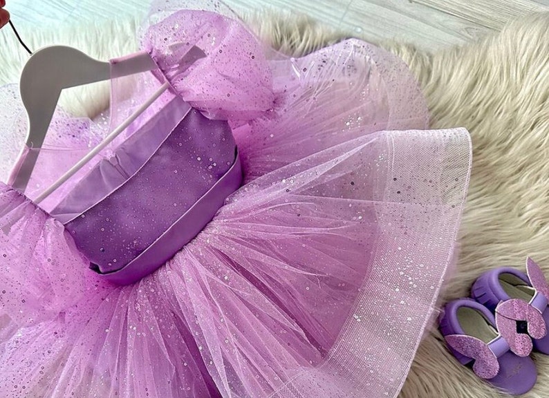 Purple Baby Tulle Dress,Girl 1stBirthday Dress,Baby Girl Outfit,Baby Silvery Tulle Dress,Dress For Special Occasion,Photo Shoot Baby zdjęcie 3