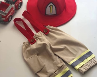 Handmade Organic Cotton Firefighter Costume: 1st Birthday Outfit
