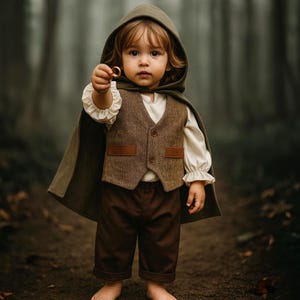 Toddler Medieval Woodland Cloak, Ring Bearer Baby Costume, Boy 1st Birthday Outfit, Baby Gift, Medieval Cosplay Costume, Boy Medieval Suit