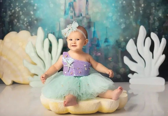 Mermaid Baby Tutu Dress, Toddler Birthday Outfit,Mermaid Tutu Romper,1st Birthday costume with Sequin Top,Cake Smash Outfit