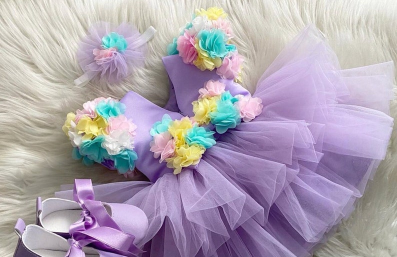 Purple Flower Girl Dress, First Birthday Dress, For Special Occasion , Toddler Party Dress, Baby Girl Tulle Dress, Girl Tutu Dress image 3