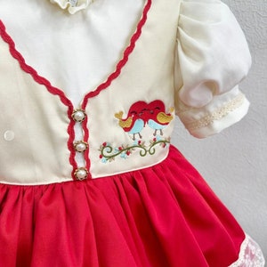 Abito vintage per bambina, abito dettagliato con uccello rosso, abito per ragazza di fiori, abito per il primo compleanno, abito per bambini, abito formale per bambini immagine 3