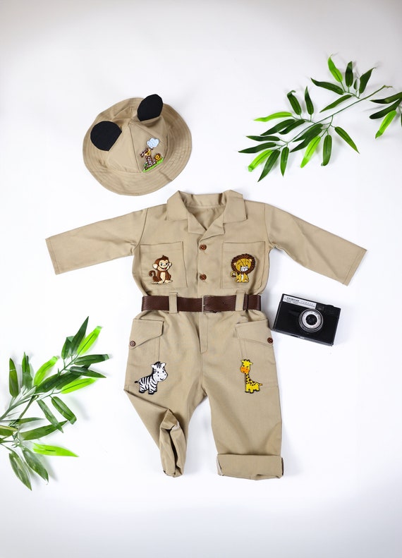 Personalized Safari Outfit for Kids, Personalized Mickey Mouse Inspired Short Safari Outfit,  Safari Theme, Kid's Birthday Outfit Set