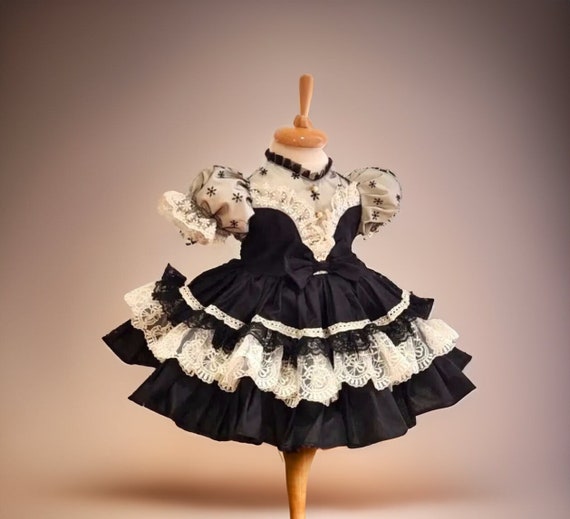 Baby Girl Birthday Dress, Black Puffy Dress, Toddler Dress, Flower Girl Dress,Girl Lace Dress