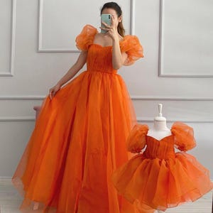 Orange Mom and Me Dress, Mother and Daughter Matching Dress, Matching Photoshoot Dress, Mom and Me Birthday Dress, Mom and Me Outfit