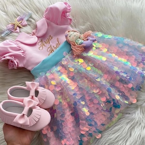 Personalized Mermaid Tutu Dress, Magical Mermaid Costume for Girl, Toddler Birthday Dress, Birthday Photoshoot Costume, Baby Gift