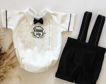 Custom Initial Name Birthday Black Suit Set,Baby Boy Black  Birthday Outfit Set,Toddler Wedding Suit Set,Photo shoot Outfit Set