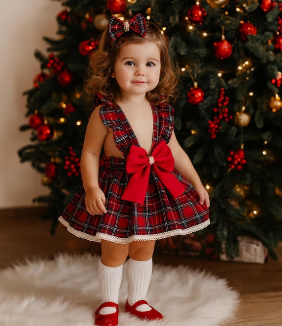 Handmade Baby Girl Red Plaid Christmas Dress With Hat & Bow - Etsy