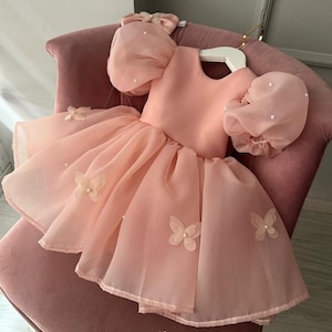 Baby Girl Butterfly Powder Dress, 1st Birthday Dress, Powder Flower Girl Dress, For Special Occasion, Toddler Party Dress zdjęcie 4