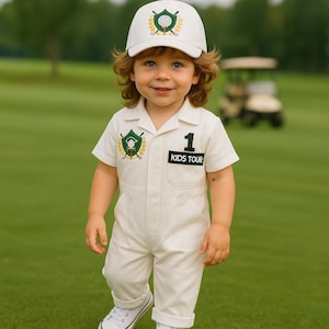 Kids Golf Outfit: Embroidered Cotton Romper & Cap - Birthday Costume