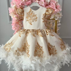 Girl Luxury Gold Sequin Dress, Flower Girls Dress, Fancy Puffy Gold Dress,Baby Girl Birthday Dress, Girl Ballgown Dress zdjęcie 2