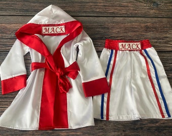 Baby Personalized Boxing Set Robe, Shorts, Baby Gloves, Muay Thai-Newborn Photography-Boxing Vest-Baby Martial Arts