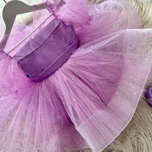 Purple Baby Tulle Dress,Girl 1stBirthday Dress,Baby Girl Outfit,Baby Silvery Tulle Dress,Dress For Special Occasion,Photo Shoot Baby zdjęcie 4