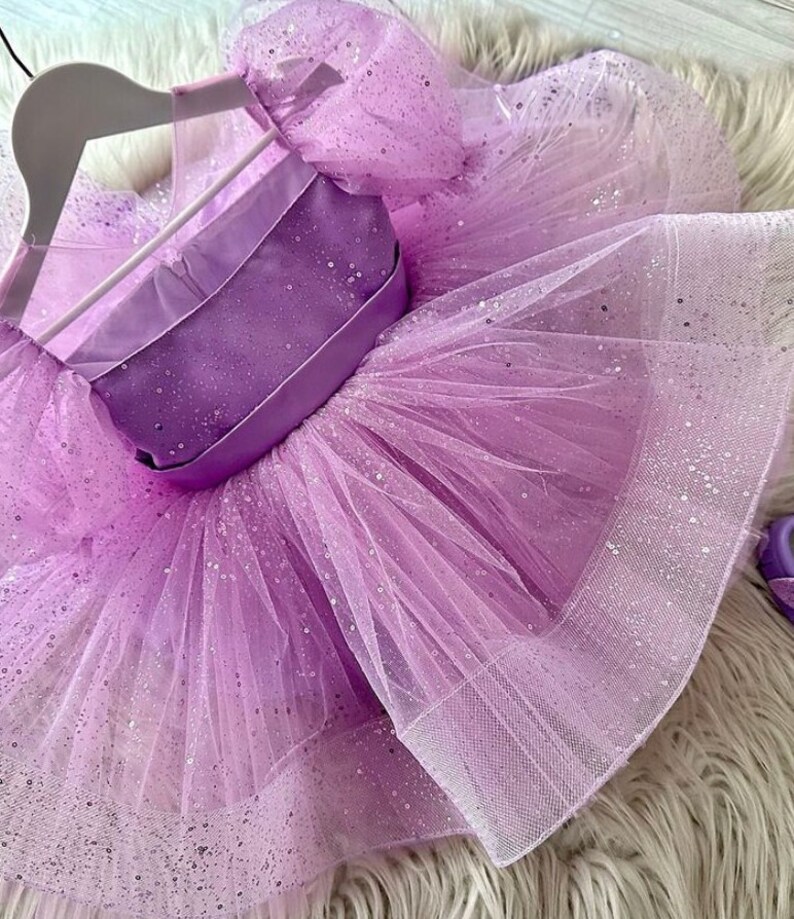 Purple Baby Tulle Dress,Girl 1stBirthday Dress,Baby Girl Outfit,Baby Silvery Tulle Dress,Dress For Special Occasion,Photo Shoot Baby zdjęcie 4