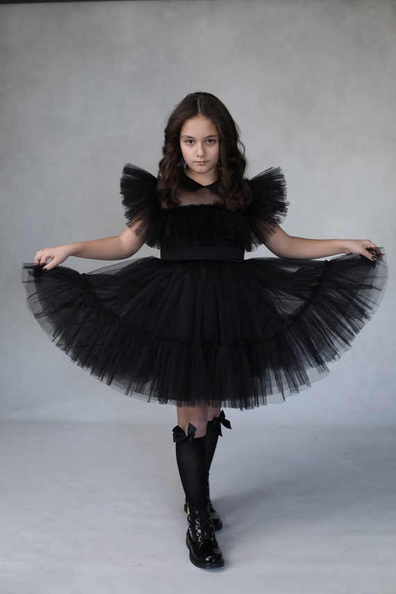 Wednesday Addams  Black Tulle Costume Dress, Pageant Dance Dress, Cosplay Costume, Halloween Costume;Girl Black Tulle Dress