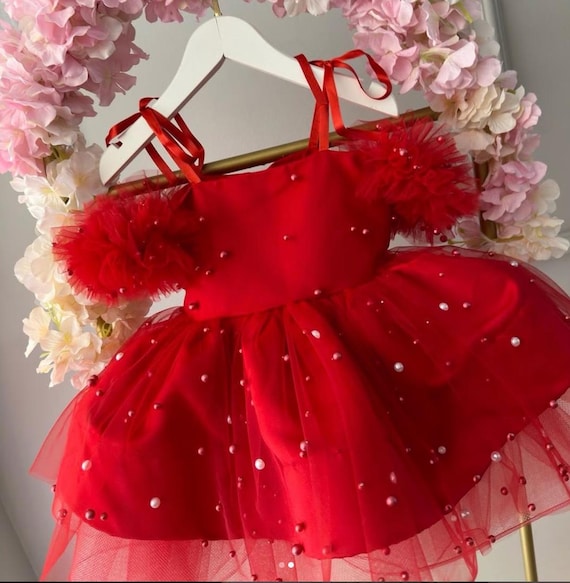 etsy christmas dress Baby Girl's Red Christmas Dress: Bows & Ruffle Skirt