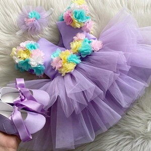 Purple Flower Girl Dress, First Birthday Dress, For Special Occasion , Toddler Party Dress, Baby Girl Tulle Dress, Girl Tutu Dress image 2