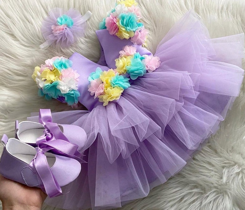 Purple Flower Girl Dress, First Birthday Dress, For Special Occasion , Toddler Party Dress, Baby Girl Tulle Dress, Girl Tutu Dress image 2