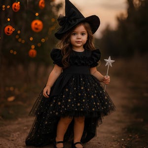 Handmade Starry Witch Costume: Black Tulle Dress & Hat