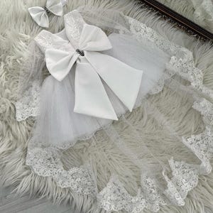 White Baptism Dress for Baby Girl, Christening Dress, Toddler Lace Dress, Satin Flower Girl Dress, Girl Wedding Tulle Dress, Communion Dress