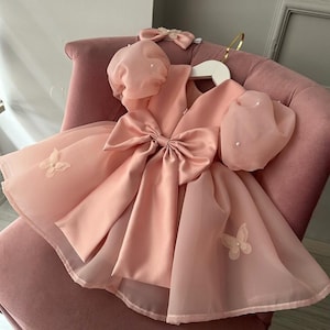 Baby Girl Butterfly Powder Dress, 1st Birthday Dress, Powder Flower Girl Dress, For Special Occasion, Toddler Party Dress zdjęcie 3
