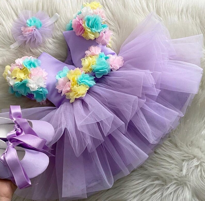 Purple Flower Girl Dress, First Birthday Dress, For Special Occasion , Toddler Party Dress, Baby Girl Tulle Dress, Girl Tutu Dress image 4
