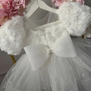 Vestido de bautizo para niña, vestido de bautizo, vestido de bautizo, vestido de novia blanco con perlas, vestido de niña de las flores, regalo para bebé
